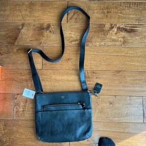 Fossil Tessa TZ Crossbody bag in black leather with gold zipper & hardware.